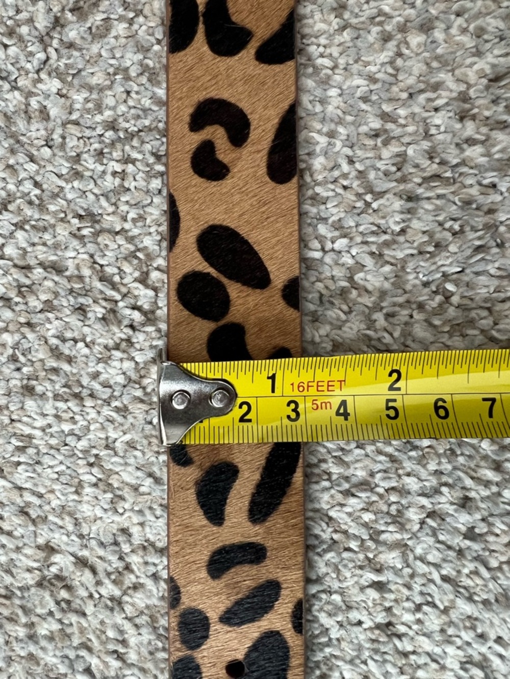 Leopard Print Calf Hair Belt Tan Black Animal Print Gold Wood Buckle Women Small - Picture 3 of 4